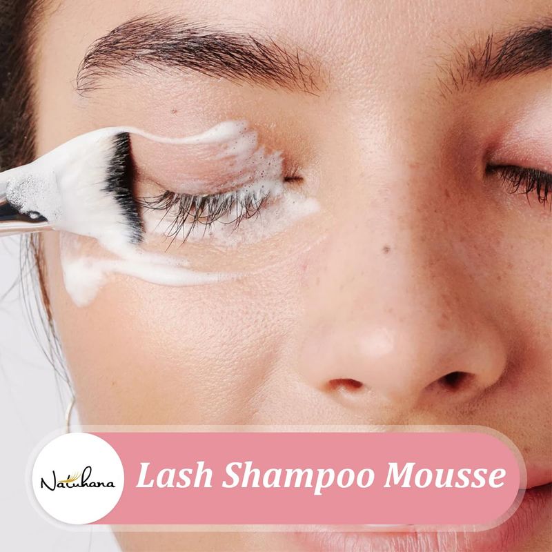NATUHANA Lash Shampoo Kit + Brush for Eyelash Extension, 2.04 fl.oz/60ml Gentle Cleaning Foam Eyelid Cleanser, Natural Lashes and Safe Makeup Remover for Salon Use and Home Care