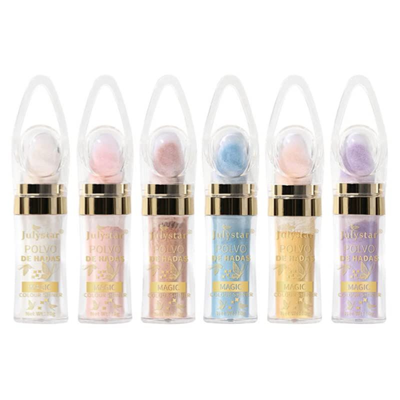 Polvo De Hadas Makeup Powder, Highlighter Powder Stick Body Shimmer Patting Powder Glitter High Gloss Sparkle Loose Brighten Face Body Lips Eyes Glow Cosmetic White Moonbeam (6 Colors Set)