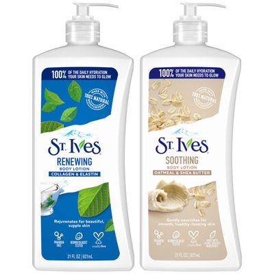St. Ives Body Lotion Variety Pack - Soothing Oatmeal &amp; Shea Butter Lotion + Renewing Collagen &amp; Elastin, 21 Oz Ea (2 Piece Set)