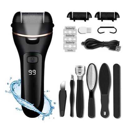 Mucablesa Electric Foot Callus Remover-Rechargeable Portable 15 in 1 Pedicure Tools for feet Waterproof Foot Care Kit Foot Care for Dead Skin Ideal Gift with 3 Roller Heads 2 SpeedBattery Display