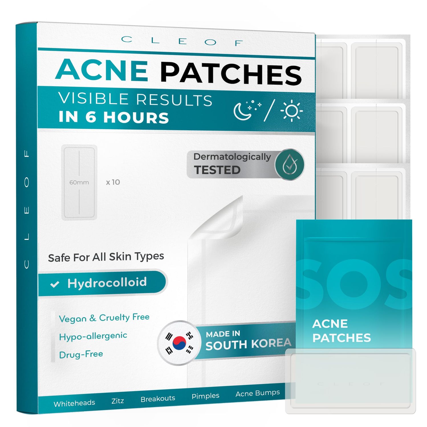 Hydrocolloid Pimple Patches (Made in Korea) FSA/HSA Eligible, Vegan, Hypoallergenic, Cruelty-Free | Acne Stickers, Overnight Treatment - for Zits, Spots, Pimples, Whiteheads (10 Count, XL Patches)