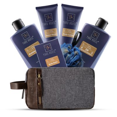 YARD HOUSE All Natural Bath and Body Spa Gift Basket Set for Men - Ocean Breeze - Luxury Men&#39;s Skin Care Kit For Him in Toiletry Bag for Relaxation, Revitalization, Exfoliating, Cleansing