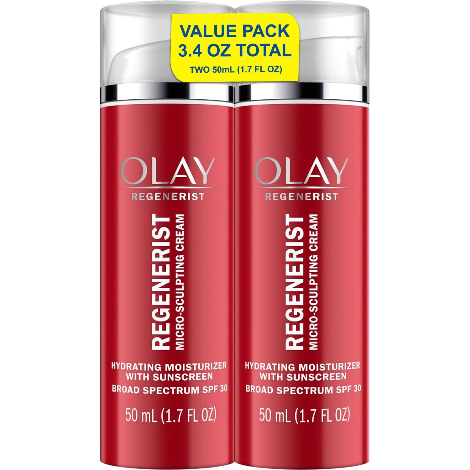 Olay Face Moisturizer Regenerist Microsculpting Cream With SPF 30 Sunscreen for Advanced Anti-Aging, 1.7 Fluid Ounce (Pack of 2)