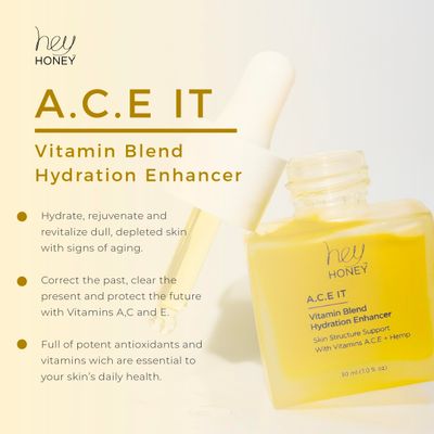 Hey Honey Skincare A.C.E. IT Blend Drops Vitamin A Vitamin C Vitamin E | Skin Treatment Dew Drops | Anti Aging Face Oil targets Wrinkles &amp; Uneven Skin Texture, Visibly Brighten &amp; Smooth | 1 Oz