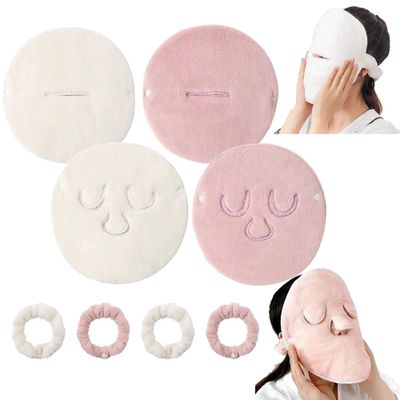 Quarter Rainbow 4 Pack Reusable Face Towel Mask Cold Hot Compress Facial Steamer Towel Mask Moisturizing Beauty Skin Care Spa Towels for Facial Facial Steamer Mask for Women Girls