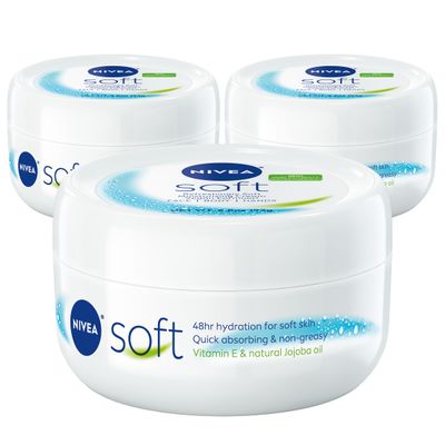 NIVEA Soft Refreshingly Soft Moisturizing Cream, Body Moisturizer for Face, Body and Hands, Enriched with Jojoba Oil and Vitamin E, 6.8 Oz Jar, Pack of 3