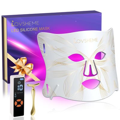 Lovsheme Red Light Therapy for Face, LED Face Mask Light Therapy, Omnilux Red Light Therapy Mask for Acne, Wrinkles and Skin Rejuvenation, 320 LEDS, 3 Modes, 10-Min Auto Off, Eye Protection Included