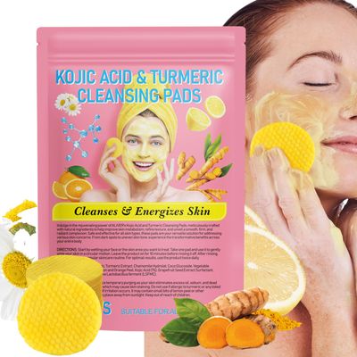 Kojic Acid and Turmeric Cleansing Pads, Turmeric Kojic Acid Cleansing Pads, Turmeric and Kojic Acid Pads, Turmeric Cleansing Pads for Face, Mild and Non-irritating, Suit for All Skin Types, 40 Count