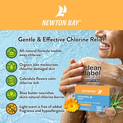 Newton Bay Swimmers Soap | All Natural Body and Face Wash Soap Bar | Gently Washes Away Chlorine After Swimming | Revitalizes Sensitive Skin | 5-Pack of 4 Ounce Soap Bars