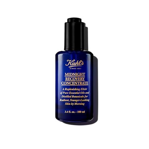 Kiehl&#39;s Midnight Recovery Concentrate Moisturizing Face Oil, Lightweight Facial Serum, Restores Skin Radiance Overnight, Reduces Fine Lines, Refines Skin Texture, 99.4% Naturally Derived - 3.4 fl oz