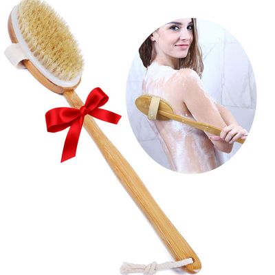 Shower Brush Bath &amp; Dry Skin Body Brushing with Long Bamboo Detachable Hand &amp; Soft Boar Bristle for Back Scrubber