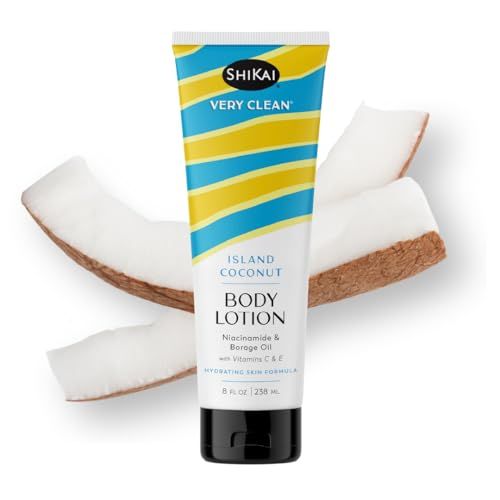 ShiKai Very Clean Body Lotion (Island Coconut, 8 oz) | Hydrating Skin Moisturizer for Dry Skin | With Niacinamide, Borage Oil, and Vitamin C &amp; E
