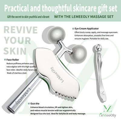LeMeeOly Face Roller Massager Skin & Gua Sha Facial Tools Stainless Steel, Facial Massage Skin Carefor Face Neck Body, Reduce Puffiness Remove Wrinkles, Christmas Gift for Women