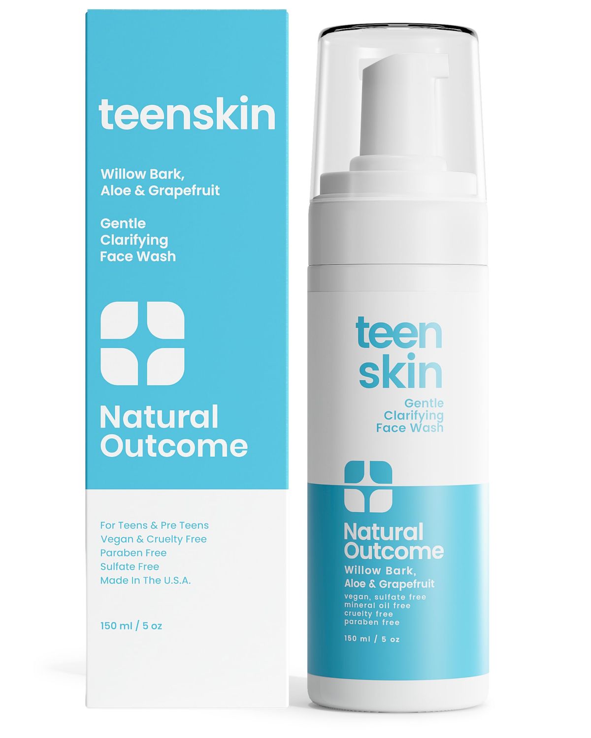 natural outcome Teen Skin Face Wash | Gentle Foaming Daily Boys &amp; Girls Facial Cleanser Lotion | Natural Non-toxic Ingredients | For Teens, Preteens &amp; Kids Looking to Prevent Acne | 5 oz