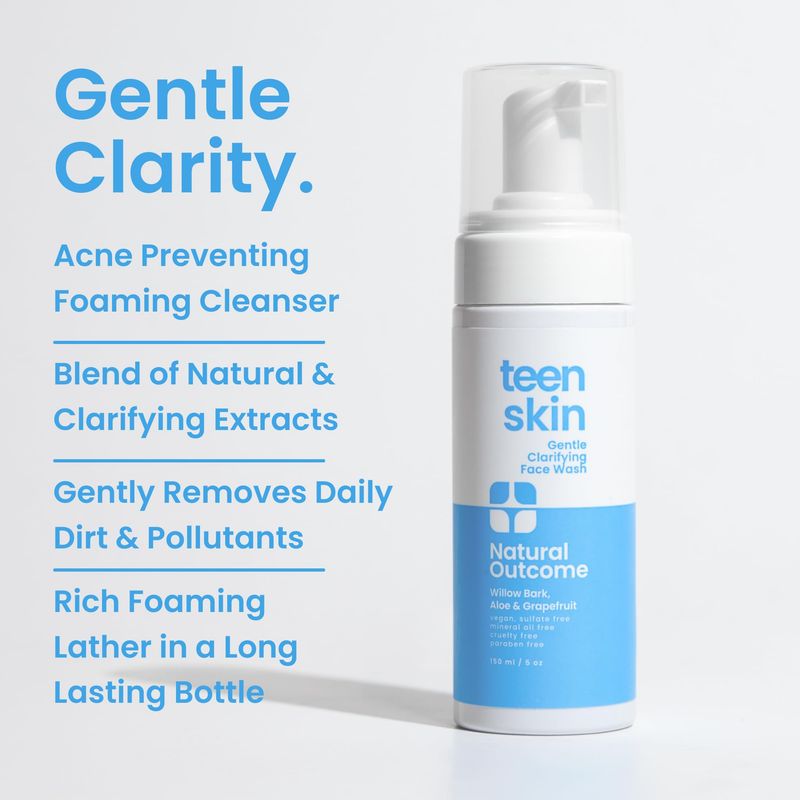 natural outcome Teen Skin Face Wash | Gentle Foaming Daily Boys &amp; Girls Facial Cleanser Lotion | Natural Non-toxic Ingredients | For Teens, Preteens &amp; Kids Looking to Prevent Acne | 5 oz