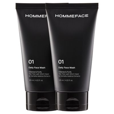 HommeFace 2-Pack Daily Face Wash for Men, Gentle Facial Cleanser for Deep Cleansing with Collagen, Hyaluronic Acid &amp; Witch Hazel Extract