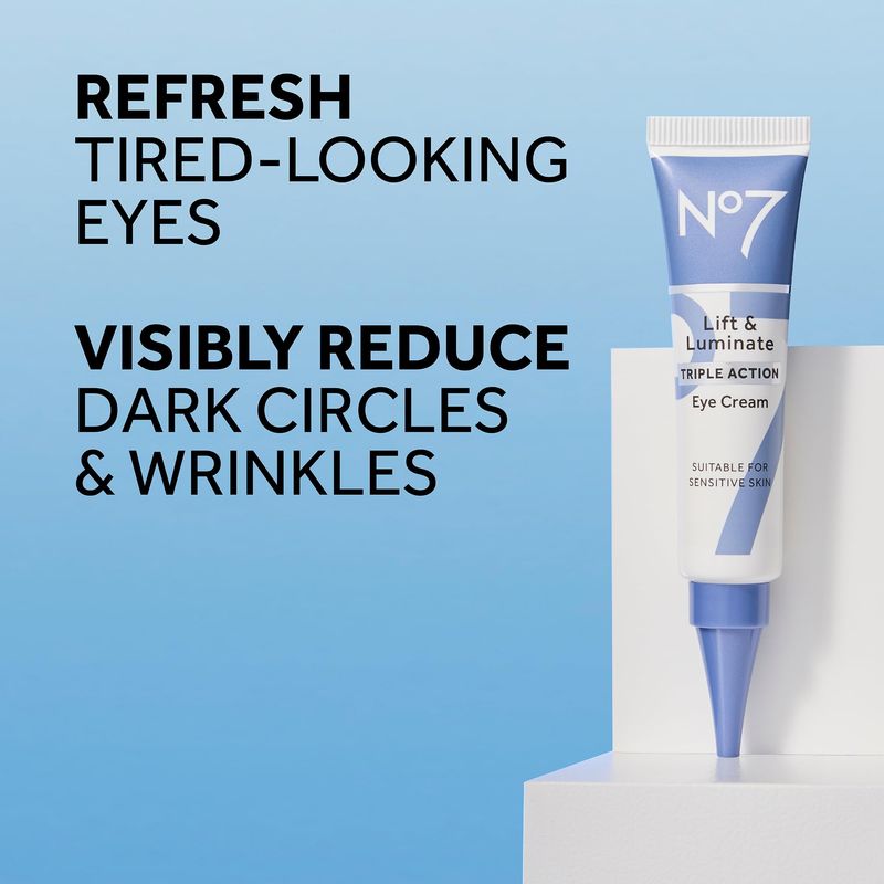 No7 Lift &amp; Luminate Triple Action Eye Cream - Anti-Aging Under Eye Cream for Dark Circles, Puffiness &amp; Wrinkles - Formulated with Vitamin C to Brighten and Refresh Tired Eyes (0.5 Fl Oz)