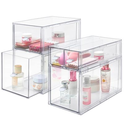 Spaclear Makeup Organizer for Vanity, Clear Stackable Storage Drawers Set of 5, Cosmetic and Skincare Organizers, Large Capacity Cosmetic Storage Boxs, Kitchen, Bathroom Organizers and Storage