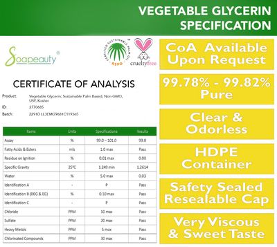 Vegetable Glycerin USP Grade Non-GMO Natural | Cosmetic Products, Skin, Hair Care, Soap Making, Household Uses | Soapeauty | 32 oz
