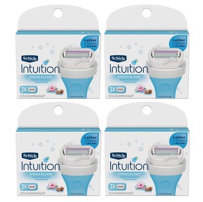 Schick Intuition - Lather &amp; Shave In One Stop - Spring Bloom with Shea Butter, Fresh Floral Scent - Women&#39;s Razor Blade Refills - 3 Ct Pack of 4 = 12 Cartridges