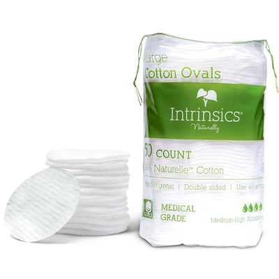 Intrinsics Large 3 Oval Cotton Pads for Face (50 Count), Premium 100% Pure Cotton Makeup Remover Pads, Hypoallergenic and Lint-Free Cotton Rounds for All Skin Types
