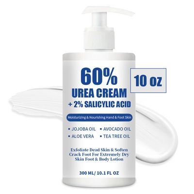Urea Cream 60% plus 2% Salicylic Acid for Feet Maximum Strength - Lotion For Dry &amp; Cracked Feet Elbows Knees Heels Hands, Hydrates Foot Care for Softening, Callus Remover 10.1oz (60%, 300ml)
