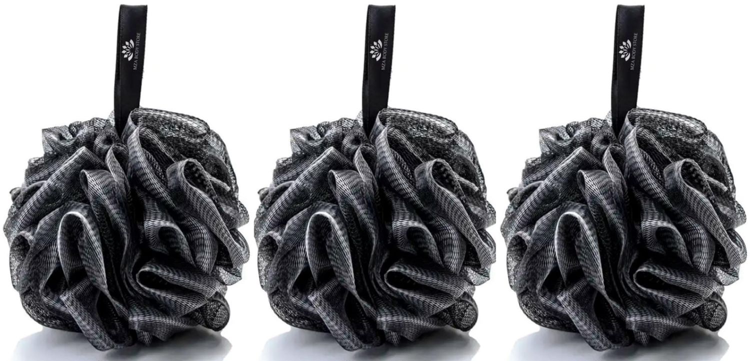 Premium Charcoal Loofah Set - Bath Sponge 50g Bundle for Deep Cleansing and Exfoliation - Natural Bamboo Charcoal Infused - Shower Essential for Smooth and Healthy Skin - by MZA Body Store (3 Pack)