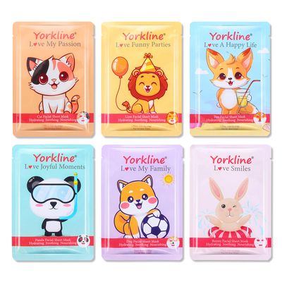 Yorkline Animal Facial Mask Sheet Skincare, Beauty Facial Mask for Adults and Children. Facial Mask Sheet for Present, Spa Party, Birthday Party, Holiday, Made with Cotton (6 Pieces)