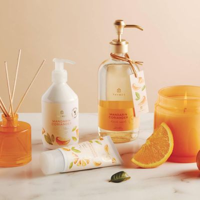 Thymes Moisturizing Hand Lotion for Dry Skin - Moisturizer for Beauty and Personal Care - Luxury Hand Lotion for Women &amp; Men with Shea Butter &amp; Aloe Vera (Mandarin Coriander, 9 fl oz)