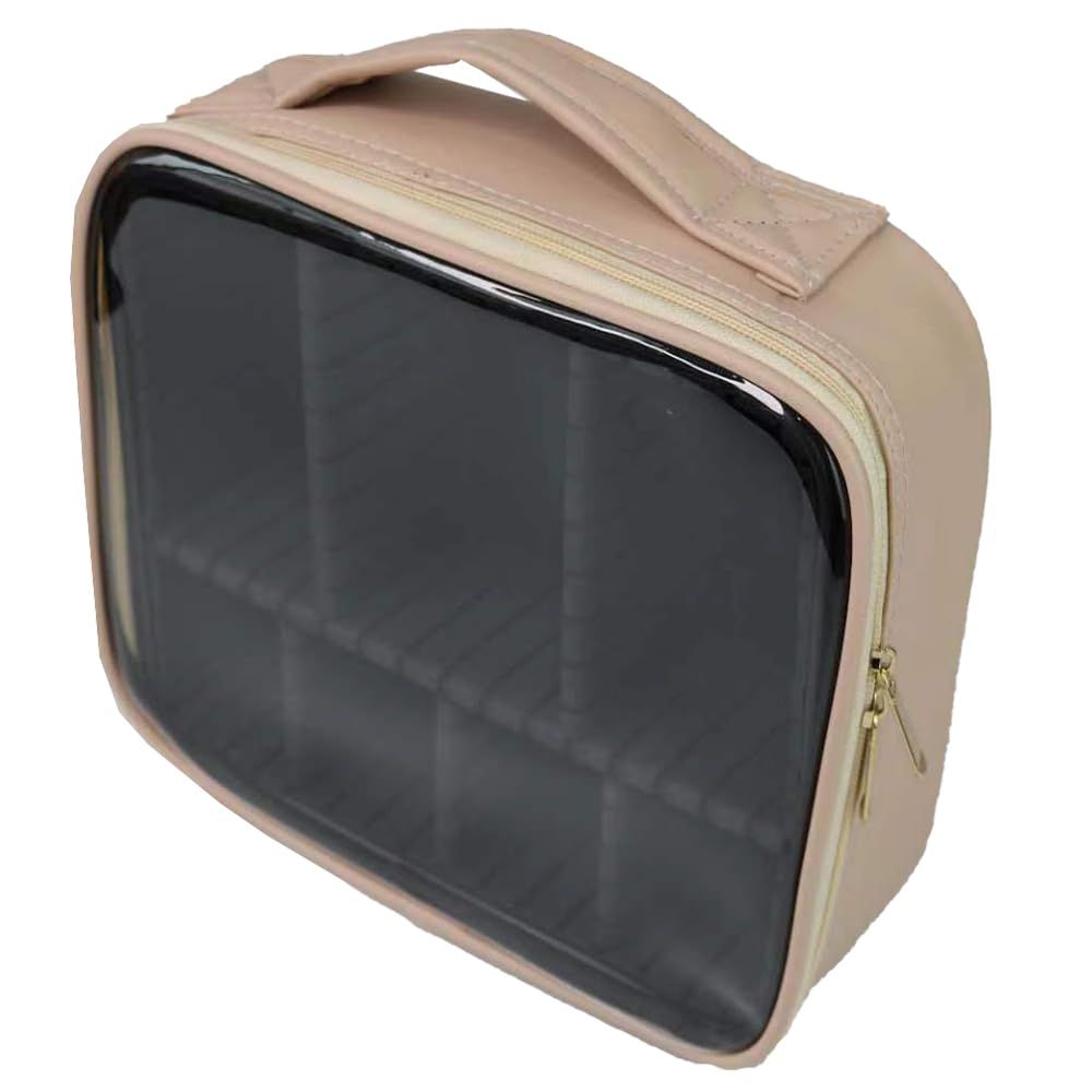 kamumanni Cosmetic Case, Travel Makeup Case with Handle, Transparent Makeup Case, Portable Makeup Bag for Cosmetics/Skincare Products/Toiletries (Peachy Apricot)