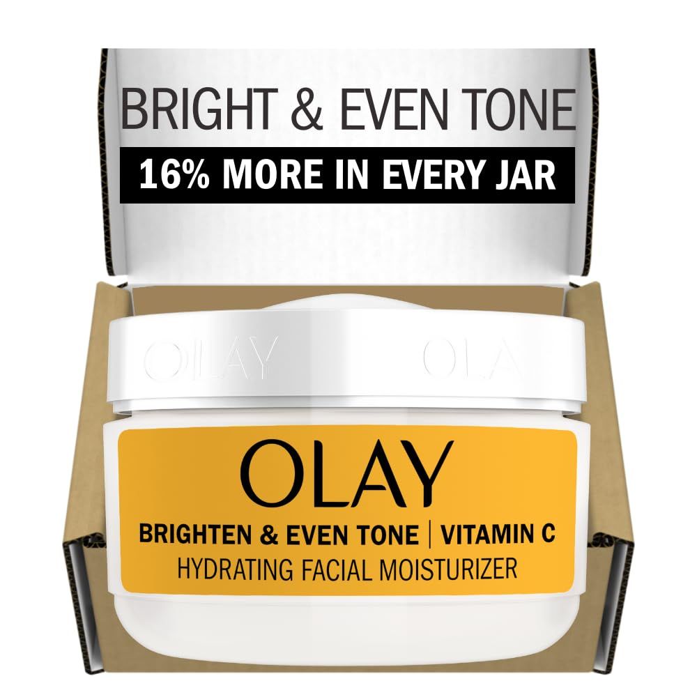 Olay Bright &amp; Even Vitamin C with Lactic Acid Face Moisturizer, 2 oz Lightweight Brightening Face Cream for Uneven Skin Tone, Recyclable Eco Jar Packaging, Value Size