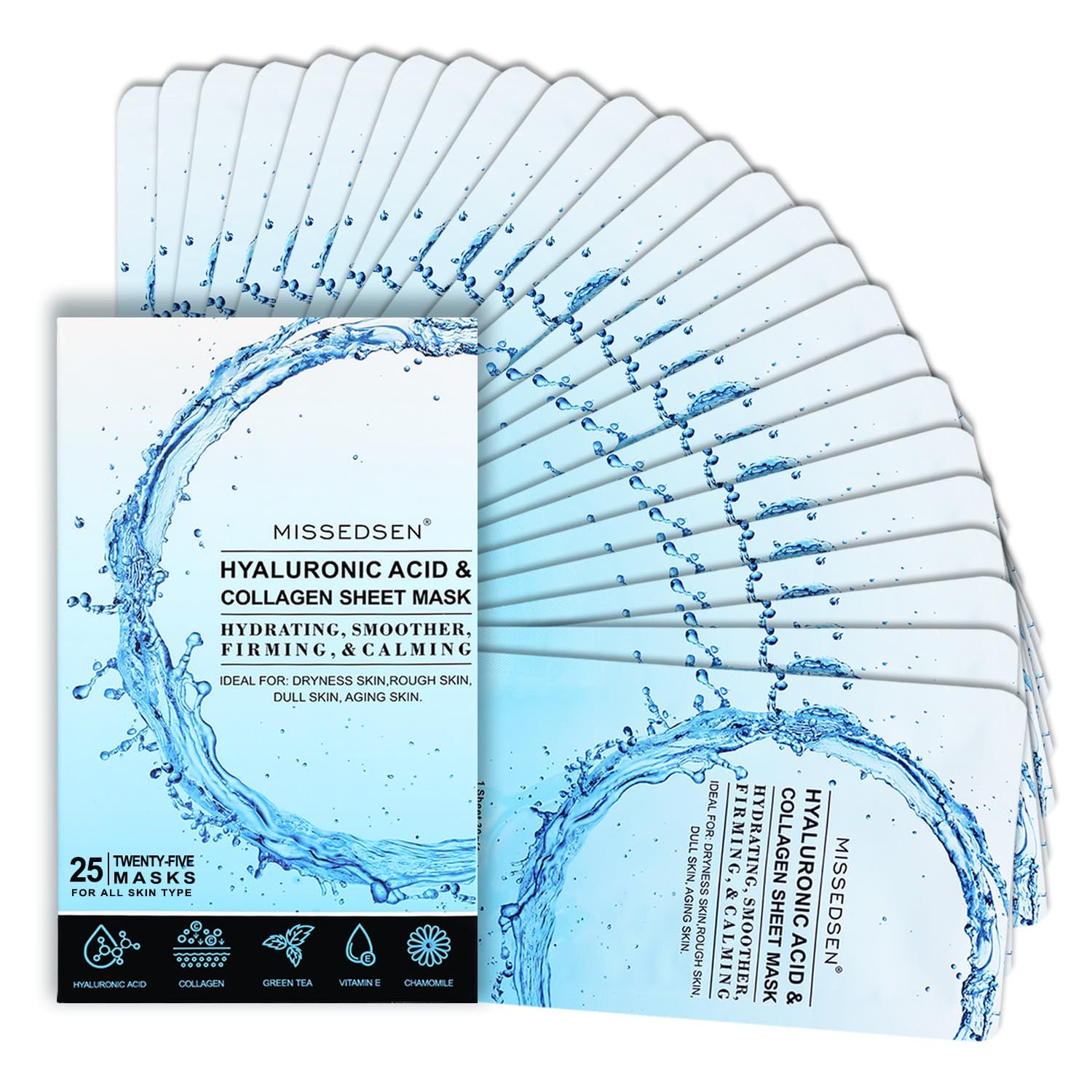 MISSEDSEN Collagen Face Mask Skincare For Women Hyaluronic Acid Moisturizing Firming Calming Hydrating Pore Treatment Anti-Aging of Different Ages and Skin Types Urban Beauty Secret 25 PCS