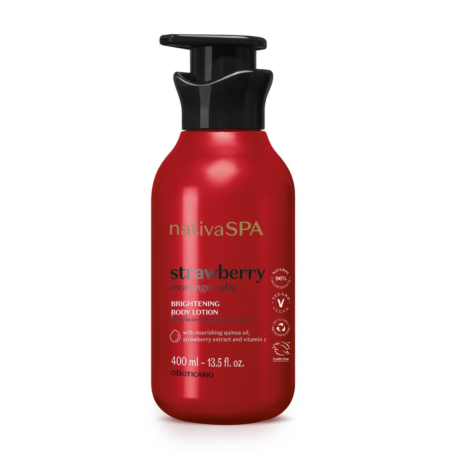 Nativa SPA by O Boticrio, Ruby Strawberry Antioxidant Body Lotion, Brightening Vitamin C and Nourishment for Radiant Skin, 13.5 Ounce