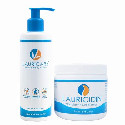 Lauricare Lauricidin Monolaurin Supplement Body Lotion Bundle - Immune Support + Moisturizing Body Lotion for Dry Skin