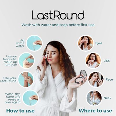 LastRound 7 Sustainable Reusable Cotton Rounds for Facial Cleansing - Zero-Waste Eco-Friendly Makeup Remover Pads for All Skin Types with Travel Storage Case