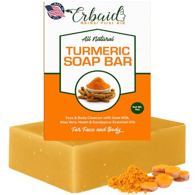 Natural Turmeric Soap Bar for Face &amp; Body - Turmeric Skin Brightening Soap Wash for Dark Spots, Intimate Areas, Underarms - Turmeric Reduces Acne, Fades Scars &amp; Cleanses Skin (4 Ounce (Pack of 1))