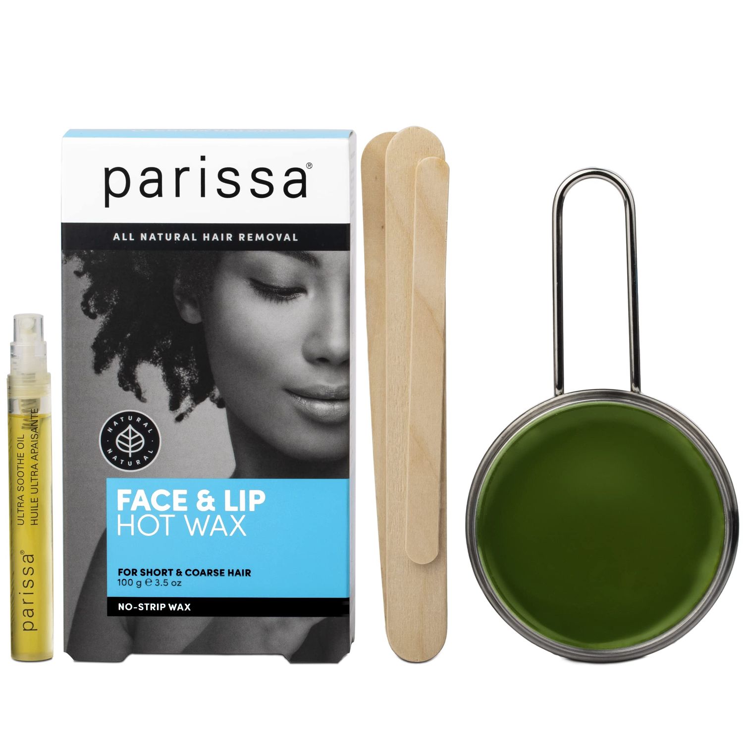 Parissa No-Strip Face &amp; Lip Hot Wax Kit for Short &amp; Coarse Hair Removal At-Home Waxing Kit on Face, Chin, and Upper Lip, Blue