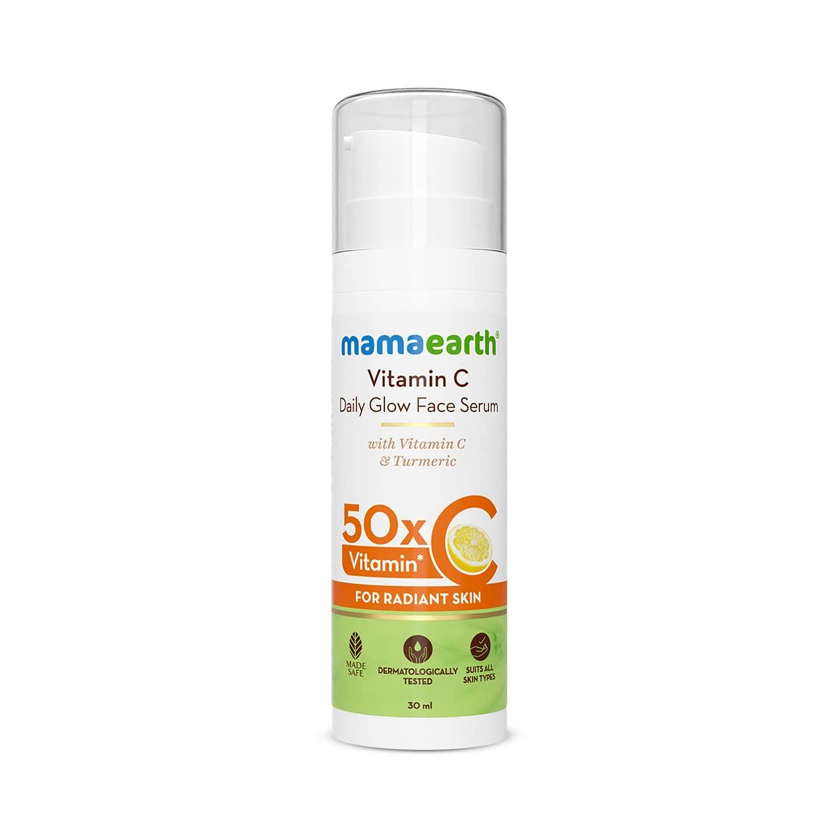 Mamaearth Vitamin C Daily Glow Face Serum | Youthful Radiant Skin with Turmeric | Unisex, Lightweight Hydration for All Skin Types | 1.01 Fl Oz (30ml)