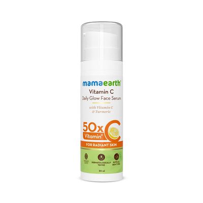 Mamaearth Vitamin C Daily Glow Face Serum | Youthful Radiant Skin with Turmeric | Unisex, Lightweight Hydration for All Skin Types | 1.01 Fl Oz (30ml)
