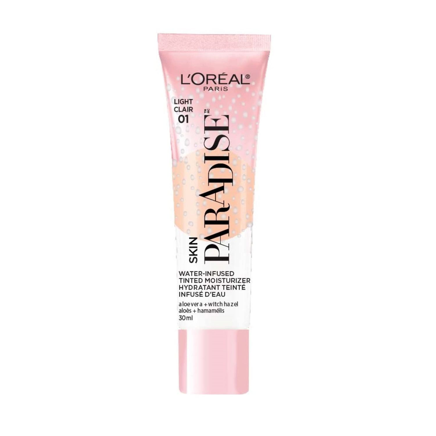 L&#39;Oreal Paris Skin Paradise Water-infused Tinted Moisturizer with Broad Spectrum SPF 19 sunscreen lightweight, natural coverage up to 24h hydration for a fresh, glowing complexion, Light 01, 1 fl oz