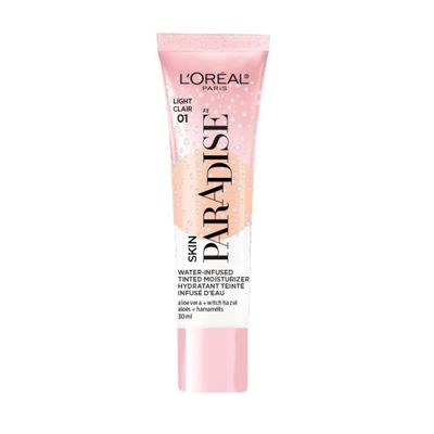 L&#39;Oreal Paris Skin Paradise Water-infused Tinted Moisturizer with Broad Spectrum SPF 19 sunscreen lightweight, natural coverage up to 24h hydration for a fresh, glowing complexion, Light 01, 1 fl oz