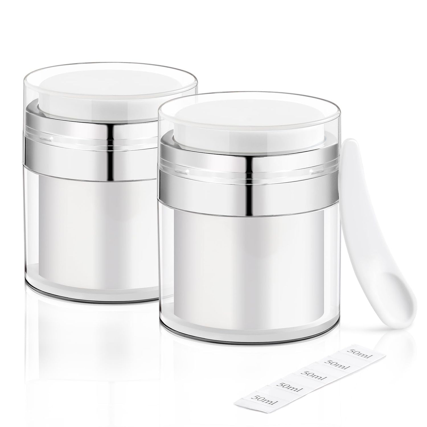 YOCASII 2PCS Airless Pump Jars, 1.7 Oz Airless Pump Bottles, Acrylic Moisturizer Container with Pump, Empty Airless Cosmetic Container Lotion Pump Skincare Cream Bottles Travel Lotion Container