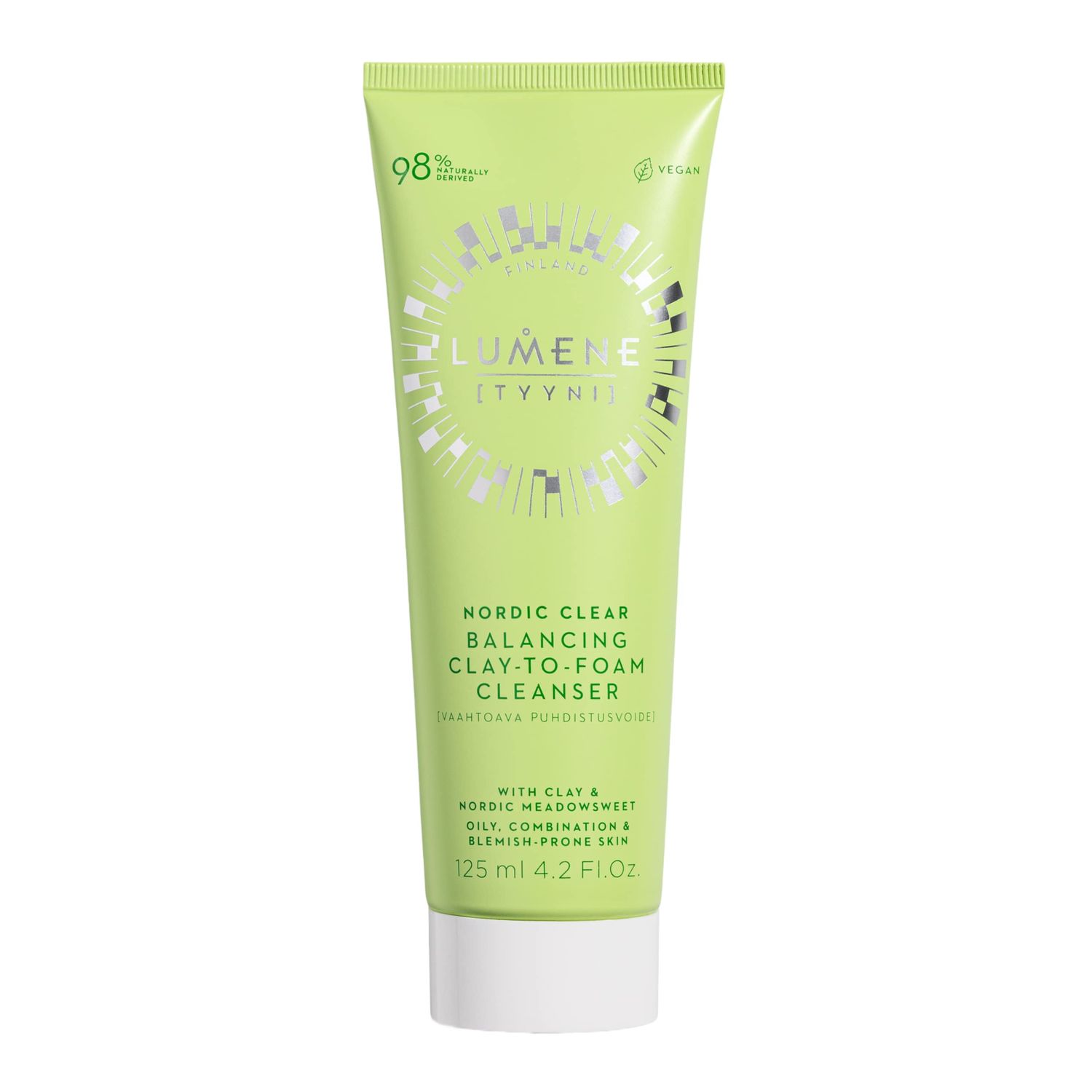 Lumene Nordic Clear [Tyyni] Balancing Clay-to-Foam Cleanser - Daily Face Wash &amp; Makeup Remover for Oily, Combination &amp; Blemish-Prone Skin - Vegan Makeup Remover Cleanser (4.2 oz)