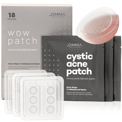 OMMA Micropoint Acne Patch, Cystic Acne Patch | Efficient Cystic Acne Overnight Treatment, Acne Patches for Face and Early-Stage Painful Zits, Korean Pimple Patch with Salicylic Acid | 18 Zit Stickers