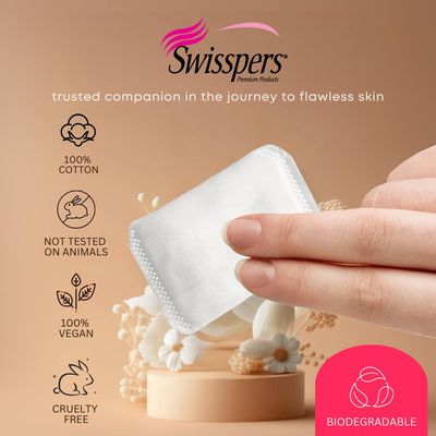 Swisspers Premium Cotton Pillow - 100 Count (Pack of 4) - Ultra-Soft, Hypoallergenic Cotton Pads with Precision Grip for Gentle Skincare and Makeup Removal - Lint-Free Cleaning