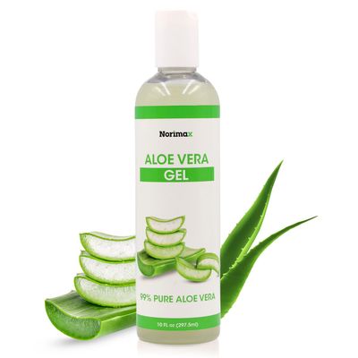 Norimax Natural Aloe Vera Gel for Hair, Scalp, Face, Dry Skin, Sunburn, &amp; Sensitive Skin - Cold Pressed, Vegan, Unscented - Soothing Aloe Face Moisturizer (10 oz.)