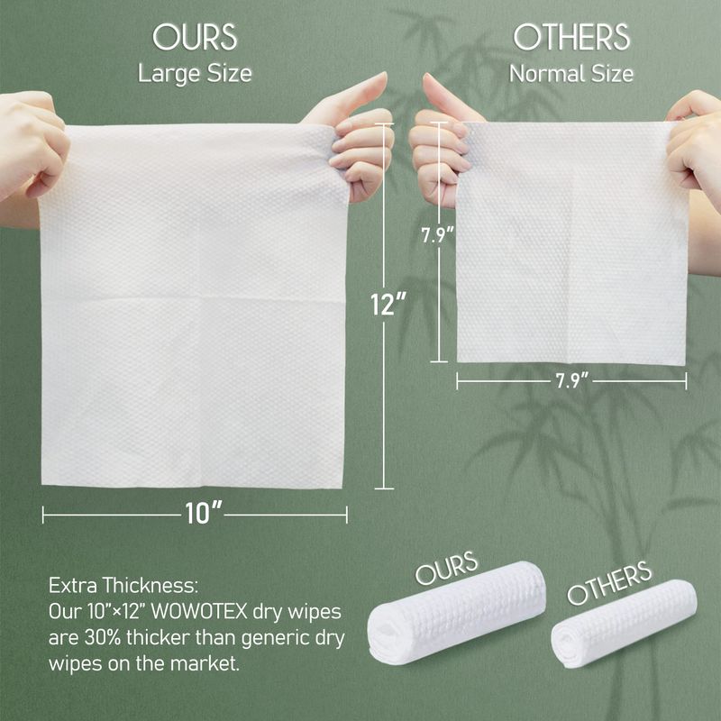 WOWOTEX Bamboo Rayon Disposable Face Towel Biodegradable Large Dry Face Wipes 60 Count/1 Box Extra Thick Soft Clean Facial Towels for Sensitive Skin, Makeup Removing, Facial Cleansing, Nursing, Travel