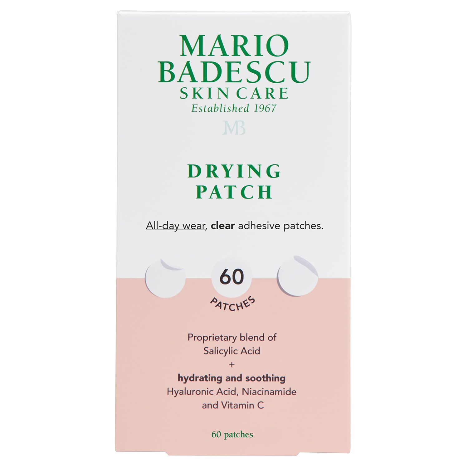 Mario Badescu Drying Patch Blemish Covering, Invisible Spot Treatment, Absorbing All Day Polymer Adhesion with Vitamin C, Vegan &amp; Cruelty Free, Strong Hold (60 Patches, 12mm), Clear