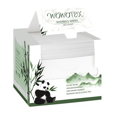 WOWOTEX Bamboo Rayon Disposable Face Towel Biodegradable Large Dry Face Wipes 60 Count/1 Box Extra Thick Soft Clean Facial Towels for Sensitive Skin, Makeup Removing, Facial Cleansing, Nursing, Travel