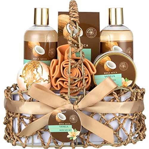 Spa Gift Baskets for Women, 7pcs Set Vanilla Spa Gifts for Women, Bath and Body Gift Set with Bath Bomb, Spa Kit for Women, Skin Care, Gifts for Women from RA ROSA ACCA